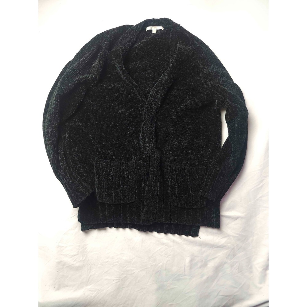 Seven7 Cardigan‎ Sweater Womens M Black Chenille Librarian Chic Cozy Poetcore